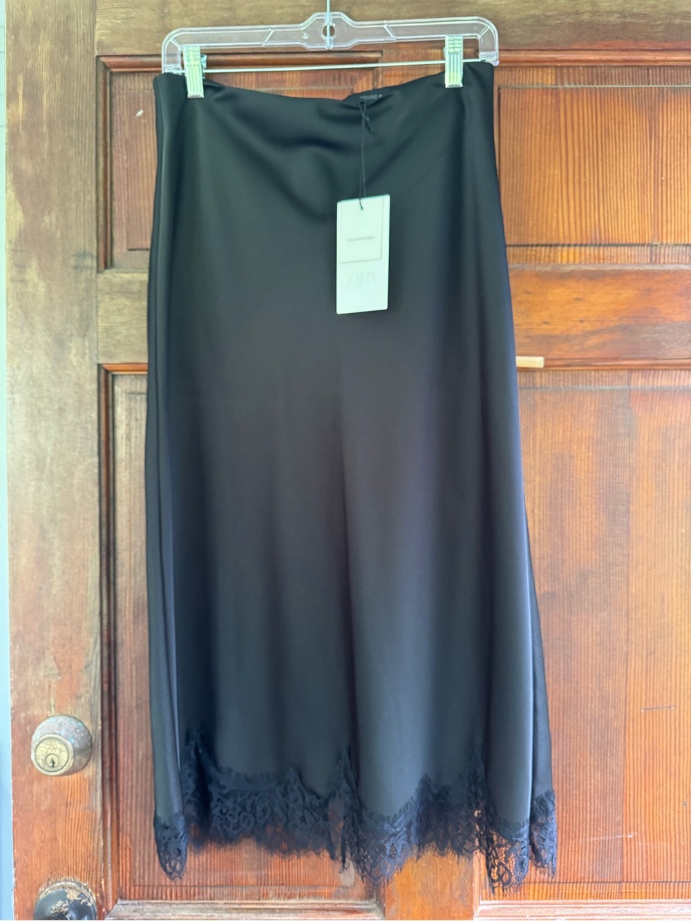 Zara Black Midi Skirt with Lace Trim